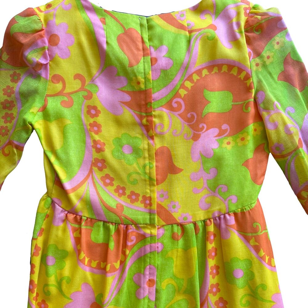 Young Edwardian 1960s Vintage Mod Floral Mini Dress Long Sleeve Tulip Print - Picture 9 of 12